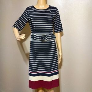 ILE horizontal stripes, zip back, belt loops, stylish dress, M